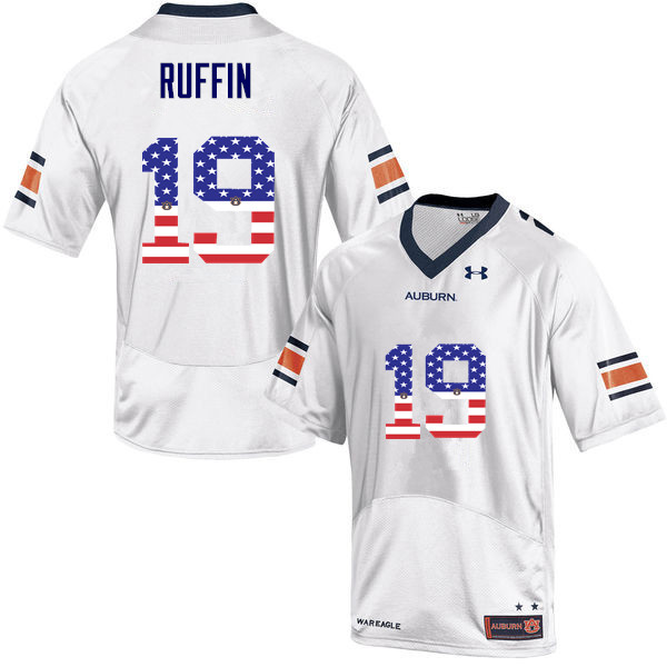 Men #19 Nick Ruffin Auburn Tigers USA Flag Fashion College Football Jerseys-White - Click Image to Close